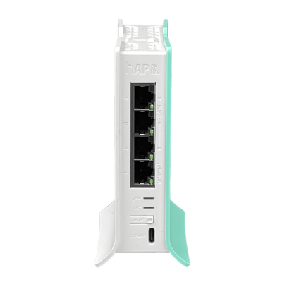HAP-AX-LITE MIKROTIK Router con 4 puertos Gigabit Ethernet, WiFi 6 de 2,4GHz a 600Mbps, antena de 4,3dBi, licencia nivel 4, incluye fuente 5V/12W USB-C, modelo L41G-2axD