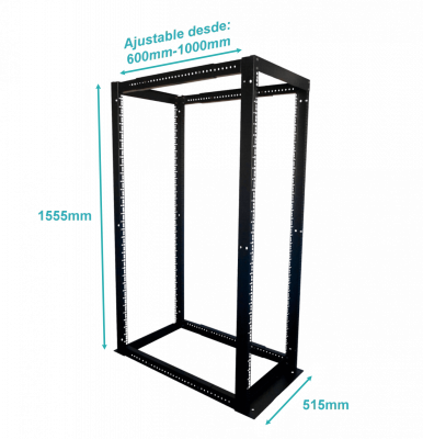 RK32-BBLW. Bastidor de 4 columnas ajustable de 60 a 100 cm, 32U, marca LINKMADE