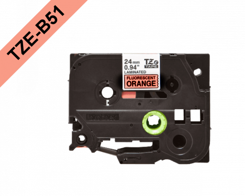 TZE-B51 BROTHER Cartucho de cinta de 5m para PT-E550WVP/D600V, impresión negra sobre base naranja fluorescente, 24mm