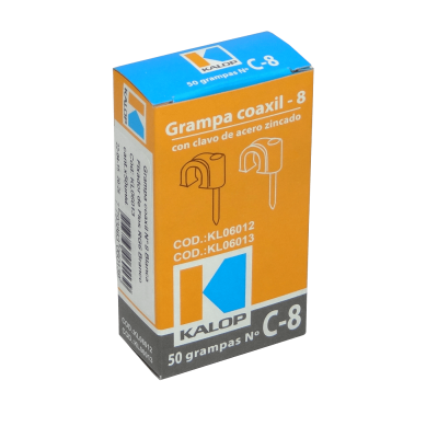 GRAMPA-C8W KALOP 50-UN C8 Blanca 8x8mm Clavo-12x2mm Zincado Sujeta-Cable Coaxial