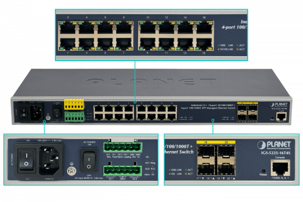 IGS-5226. PLANET 16 puertos 1000 4 ranuras SFP Consola Capa 2/Capa 4 Conmutador Industrial para Rack 100-240VCA
