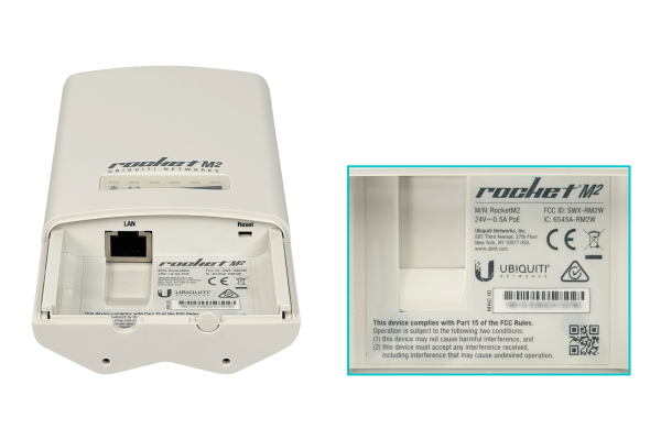 ROCKETM2 UBIQUITI 2,4GHz 1-100-PoE 2-RPSMA-H RM2 Necesita Antena DoblePolaridad