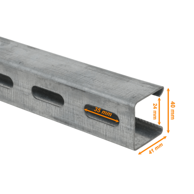 CANAL-2 Perfil Strut 1 metro 41x41x1,2mm Ranurado Acero 100cm