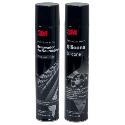 KIT-3M 3M Estuche de Limpieza Aerosol-480ml de Silicona y Restaurador de Neumáticos
