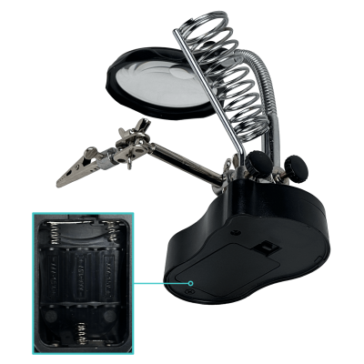 CAU-LUPA Tercera Mano Base Soporte Soldador Lupa/3,5X /12X 2-Led Necesita 3-Pila-AAA