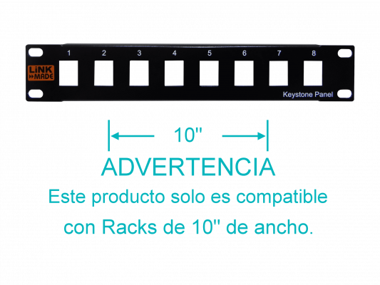 PP108L LINKMADE Panel de Conexiones Metálico de 10 Pulgadas para 8 Conectores Keystone 1U Sin Carga para Rack de 10 Puertos
