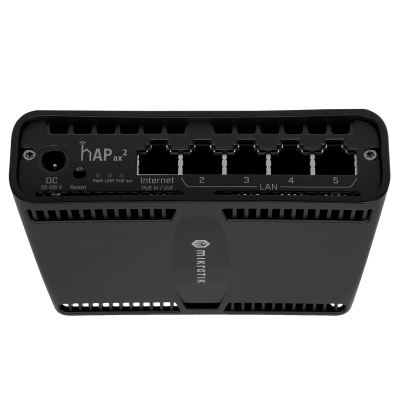 HAP-AX2 MIKROTIK Punto de acceso router con 5 puertos Gigabit PoE-in/out, WiFi AX1800 doble banda 2,4GHz/5GHz, antenas 4dBi y licencia Level4 C52iG-5HaxD2HaxD-TC
