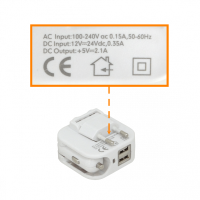 F5-2UH 5V 2,1A 2-USB-AH Alimentador 2-entradas 100-240V 12/24V-Auto necesita-cables