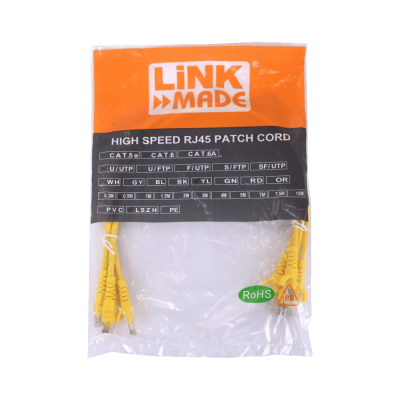 CP6M-05-4 LINKMADE Pack de 4 Cables Patch Inyectados CAT6 Amarillos LSZH de 50cm (4x0,5m)