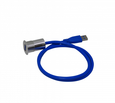 USB3-22MM Panel con diámetro de montaje M22mm y cabezal de 28mm, cable USB-A hembra a USB-A macho USB 3.0 de 60cm con altura total de 34mm