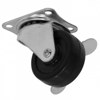 RUEDE-2 Rueda giratoria de 2 pulgadas con bloqueo, color negro, capacidad de carga 25 kg, dimensiones 48x59x67 mm