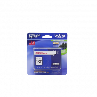 TZE-232 BROTHER 12mm Rojo en Fondo Blanco Cinta 8mt p/PT-H110