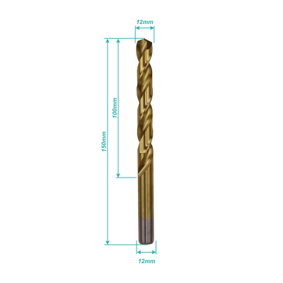 BROCA-12T 12mm x 150mm Mecha para Metal de Titanio HSS