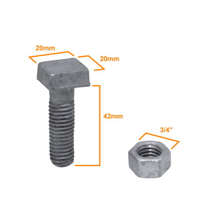 GTL00175 1/2 x 1 1/2 Tornillo Cabeza Cuadrada-20mm Contratuerca Hexagonal-19mm-3/4 0,5x1,5pulgadas