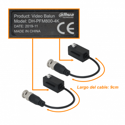 BALUN-HD4 DAHUA Transmisor de Video 4K 1-Par Conexión Rápida CAT5E/6 Pasivo CCTV BNC-Macho