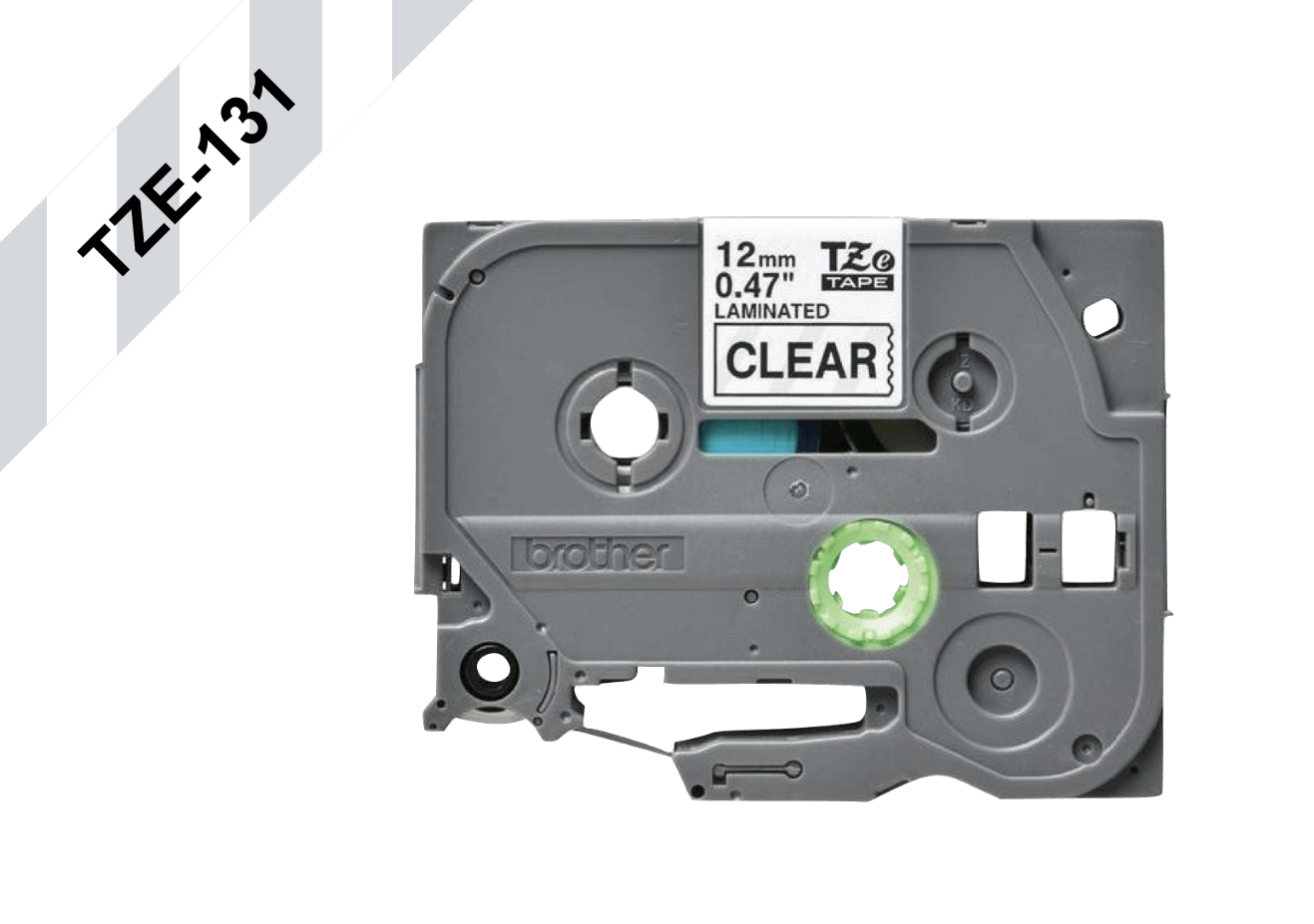 TZE-131 BROTHER 12mm Negro en Fondo Transparente Cinta 8mt p/PT-H110/9700PC