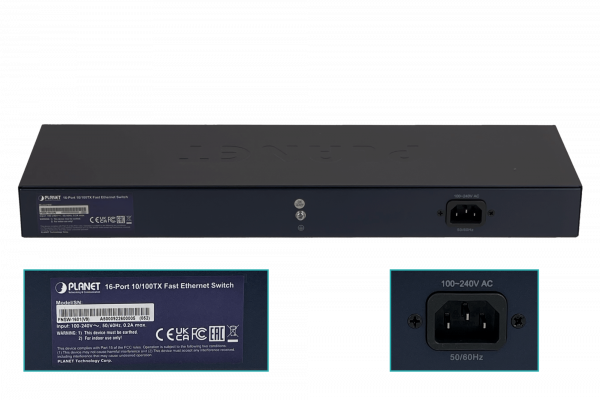 FNSW-1601 PLANET 16-100 Conmutador no-Admin-Capa2 Bastidor 220V-Directo Selector-4-funciones