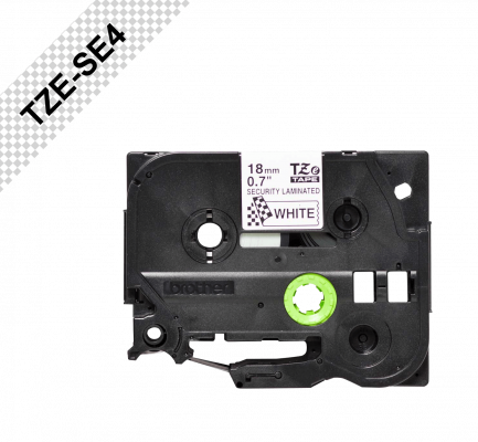 TZE-SE4 BROTHER 18mm Tamper Evident Negro en Blanco Cinta 8mt p/PT-E300VP