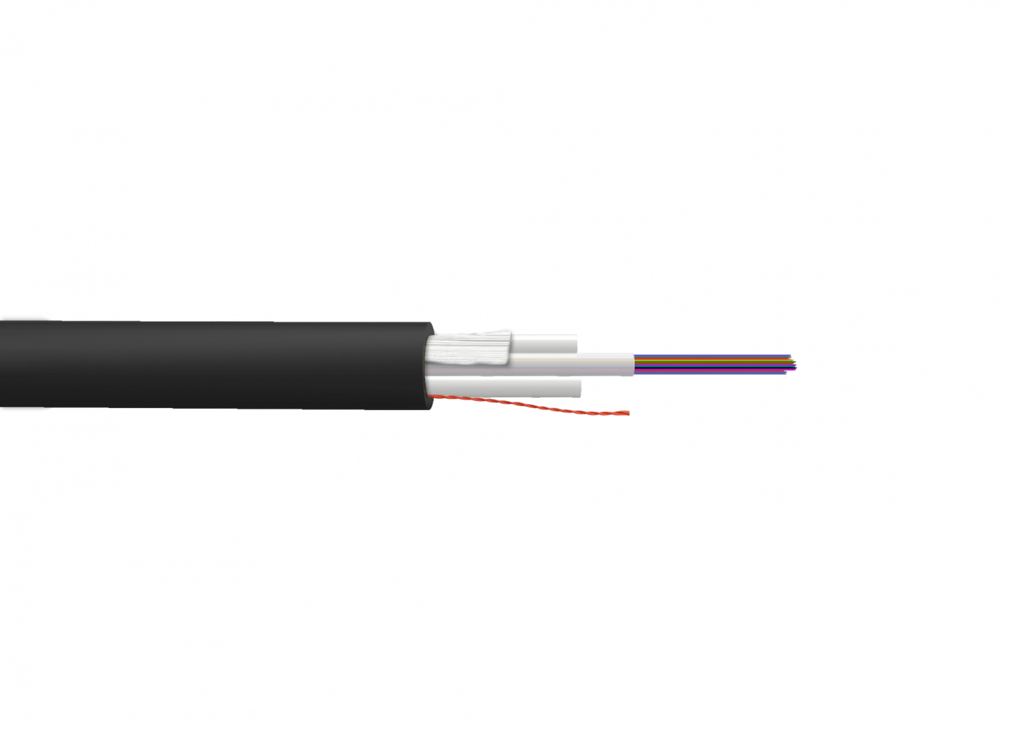 CFSJ24 Cable de fibra óptica monomodo interior LSZH de 24 hilos G.652D, 8mm de diámetro con 2 elementos de rigidez FRP de 2mm, venta por metro, tramo de 2km, construcción seca sin gel