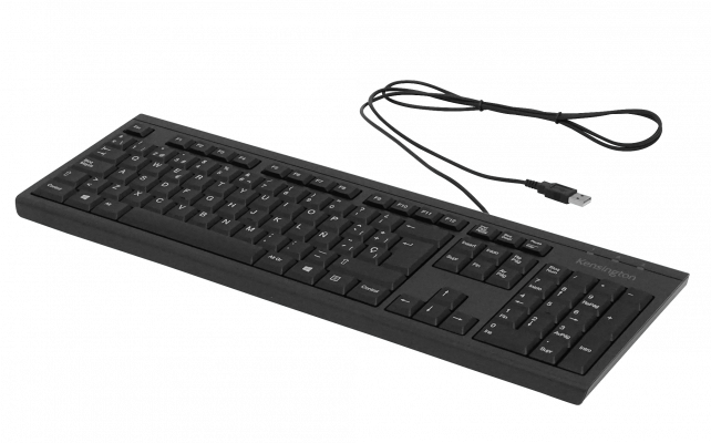 WIRED-K KENSINGTON Teclado Cable-140cm Resistente Antiderrame Negro USB A2306A