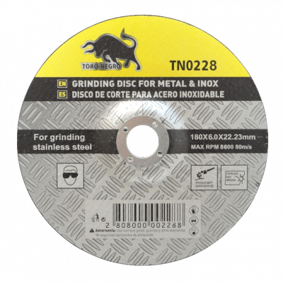 MET7-60 180mm 6mm 22,23mm Disco abrasivo para corte de metal de 8600 revoluciones por minuto y 80 metros por segundo, norma TN0228