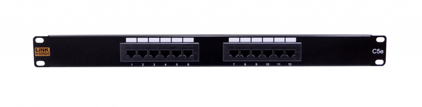 PP512L LINKMADE 12-Puertos RJ45 CAT5E UTP PANEL DE PARCHEO 1U CERTIFICADO UL