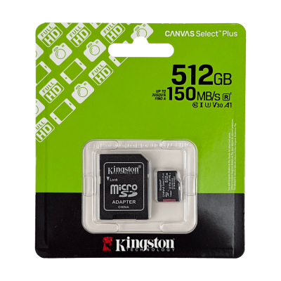 MSD-512GB KINGSTON Tarjeta MicroSD 512 Gigabytes con Adaptador SD Velocidad Lectura 100MB/s Escritura 85MB/s Clase 10 UHS-I U3 V30