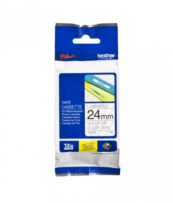 TZE-151 Cinta compatible BROTHER 24mm impresión negra sobre fondo transparente largo 8m para equipos PT-E550WVP/D600VP