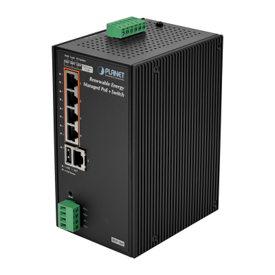 BSP-360 PLANET Switch Gestionable 5 Puertos 1000-PoE+ Alimentación Solar PV24-45V/120W Requiere Batería 24V Carril DIN