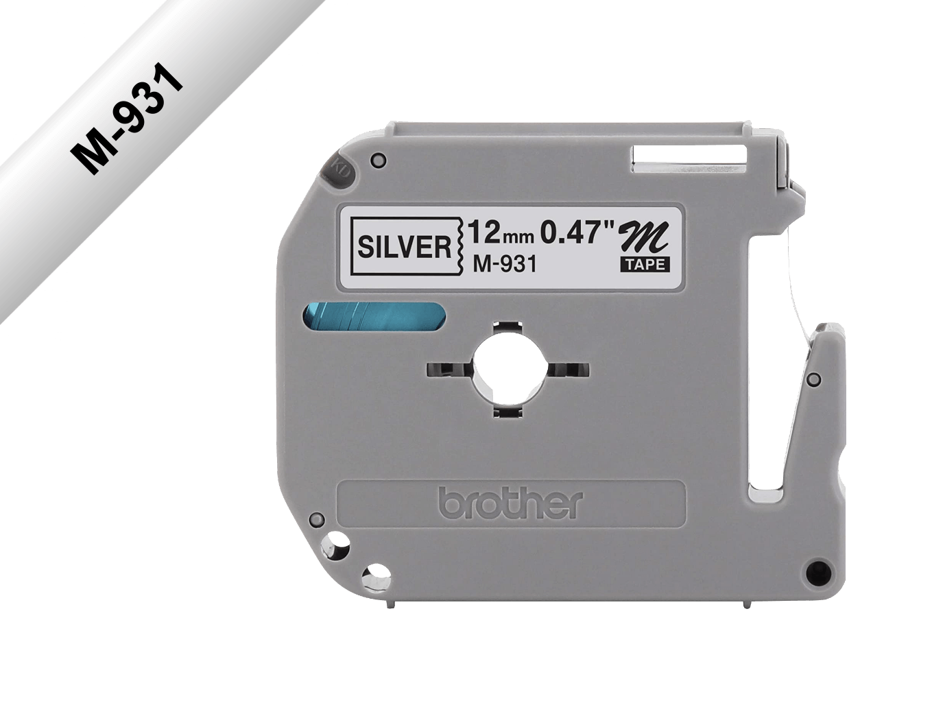M931 BROTHER 12mm Negro sobre Fondo Plateado Cinta 8m para PT-90