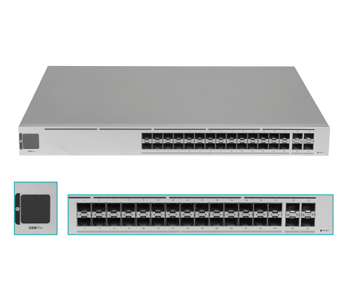 USW-PRO-AGGREG-LIQ Switch de agregación UBIQUITI de segunda mano UniFi con 4 puertos SFP28 y 28 puertos SFP+ de 10G para montaje en rack con administración de capa 3 y alimentación de 100 a 240 V