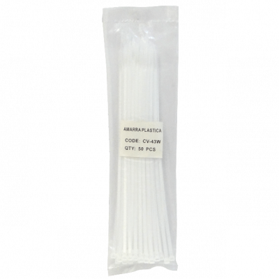 CV-43W. Paquete 50 unidades dimensiones 300x4,8mm color Blanco sujetador plástico Nylon medidas 4.8x300mm