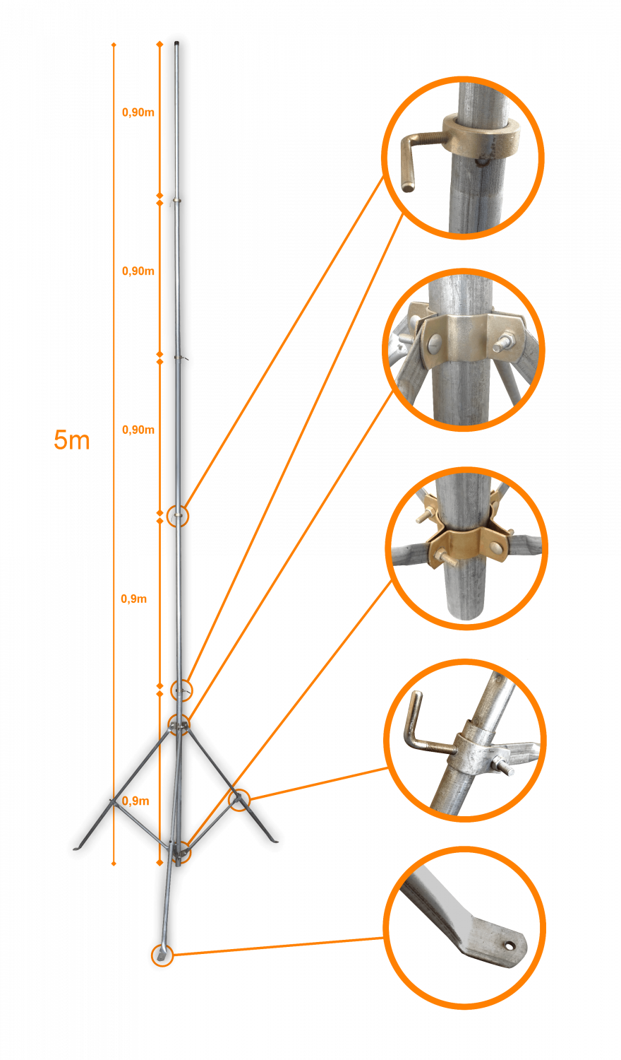MASTD-5M LINKMADE Poste telescópico liviano galvanizado 5 metros sin necesidad de cuerda