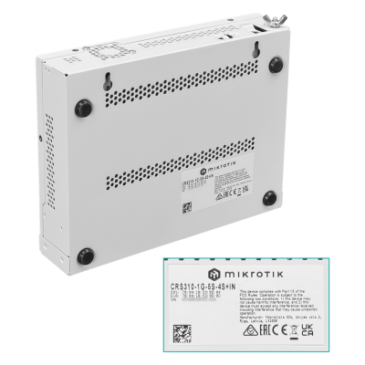 CRS310-1G-5S-4S+IN MIKROTIK Licencia nivel 5 Cinco puertos SFP Cuatro puertos SFP+ de 10 Gigabits Un puerto Gigabit Ethernet con PoE de entrada Alimentación por conector DC Incluye adaptador de 24 voltios Switch gestionable