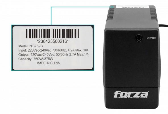 NT-752C FORZA 42WH 1x7AH 750VA 375W 4-Tomas-IEC-C AVR sin-USB 162-268VAC 2-RJ UPS