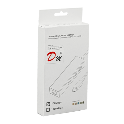 USBC-LAN-HUB Adaptador USB-C Macho a Ethernet-RJ45 10/100mbps Concentrador 3 Puertos USB-A Blanco USB3.1