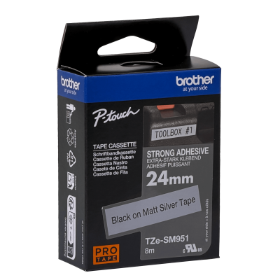 TZE-S951 BROTHER E-P 24mm Negro sobre Plateado Cinta 8 metros para PT-E550WVP/D600VP/P900W