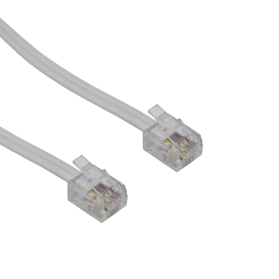 2RJ-2 Cable telefónico blanco de 2 metros, 2 conductores, conectores RJ11 macho a macho, 6 posiciones 2 contactos (6P2C)