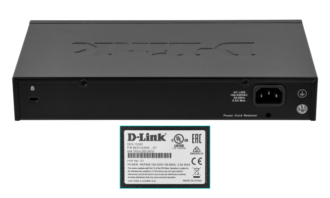 DES-1024D D-LINK Conmutador 24 puertos 100 Mbps No Administrable Montaje Rack Alimentación 220V Directa