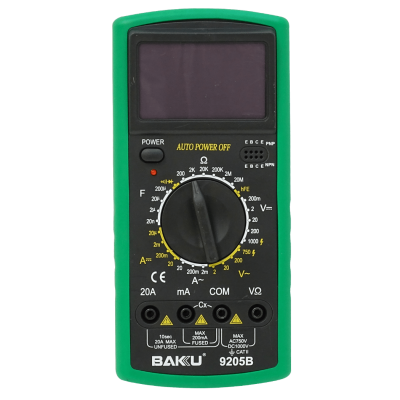 MULTI-1 BAKU Multímetro Digital BK-9205B con Batería de 9V Incluida, Escala 1000VDC, 750VAC y 10A