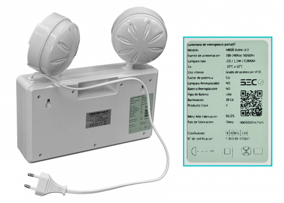 CT-1098 MEGABRIGHT 2-LED Luminaria de Emergencia con Acumulador Interno Recargable 220VAC IP20