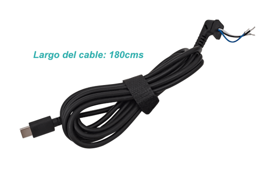 CABLE-C Cable para técnicos USB-C Tipo C de 180cm, 3 conductores DC, compatible con carga de 45 a 65W