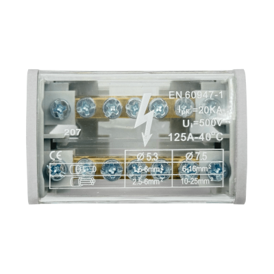 REPA-7 Repartidor Bipolar de 2x7 Polos, 125A, 40ºC, 500V, para Conductores de 1,5 a 25mm2