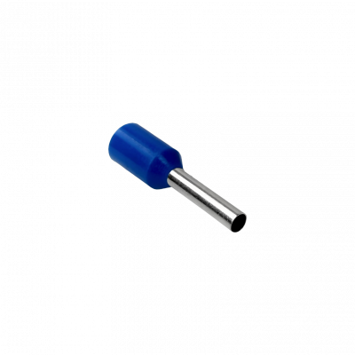 E1008-A Terminales aislados engarzables de color azul para cable de 1,0mm², 8mm de largo y 15mm de diámetro, calibre AWG18, en paquete de 100 unidades