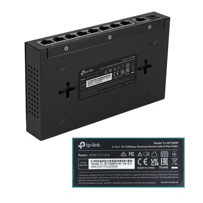 TL-SF1009P TP-LINK 9-100(8-PoE48V-af) 65W-total Conmutador No Administrable No Montable en Bastidor