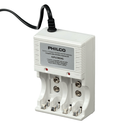 CARGADOR-9A. PHILCO Cargador 2-Pila-9V o 4-Pilas-AA/AAA inc-4-pilas Recargable