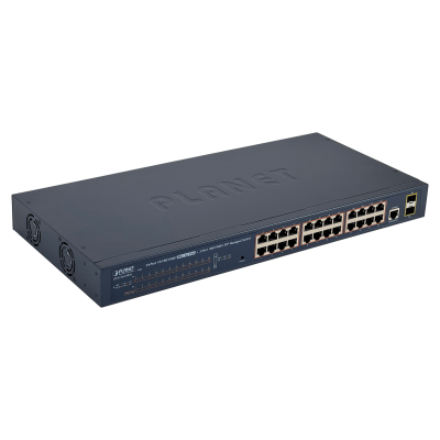 GS-424P PLANET Switch gestionable rack 24 puertos 1000Mbps PoE+af/at 330W 2 ranuras SFP consola Capa 2/Capa 4