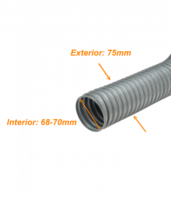 FLEXE75 Solo-Metal 75mm Rollo-20mts Tubería Flexible Diámetros exterior/interior 75/69mm