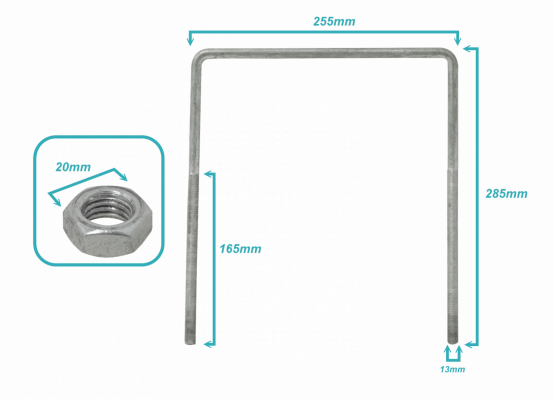 KTL0035 255x285x13x160mm 4xHexagonal-21mm Abrazadera 1/2 BT para Poste