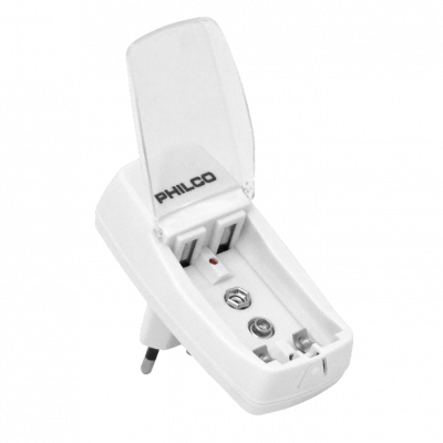 CARGADOR-9V PHILCO Cargador para 1 Batería 9V (20mA) o 2 Pilas AA/AAA (130mA) Pilas No Incluidas